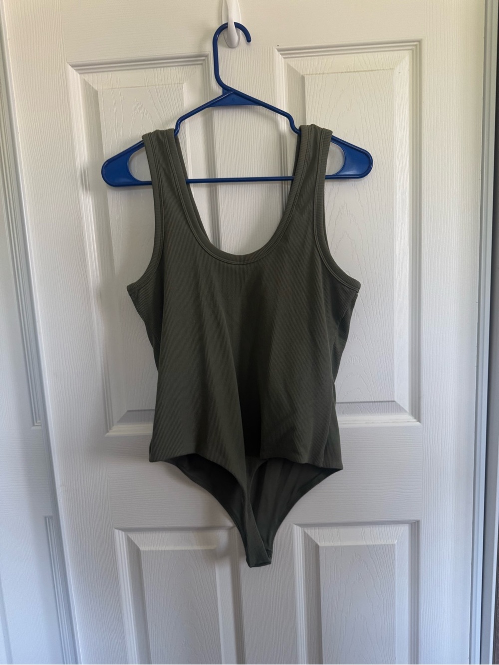 NWOT NUUDS Olive Ribbed Scoop Neck Bodysuit - Picture 2 of 3